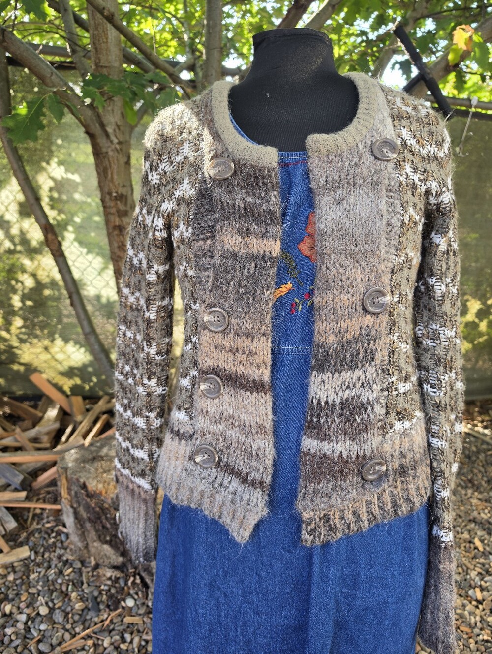 BKE Wool Alpaca Blend Knit Button Cuff Cardigan Sweater Earth Tone Boho Granola